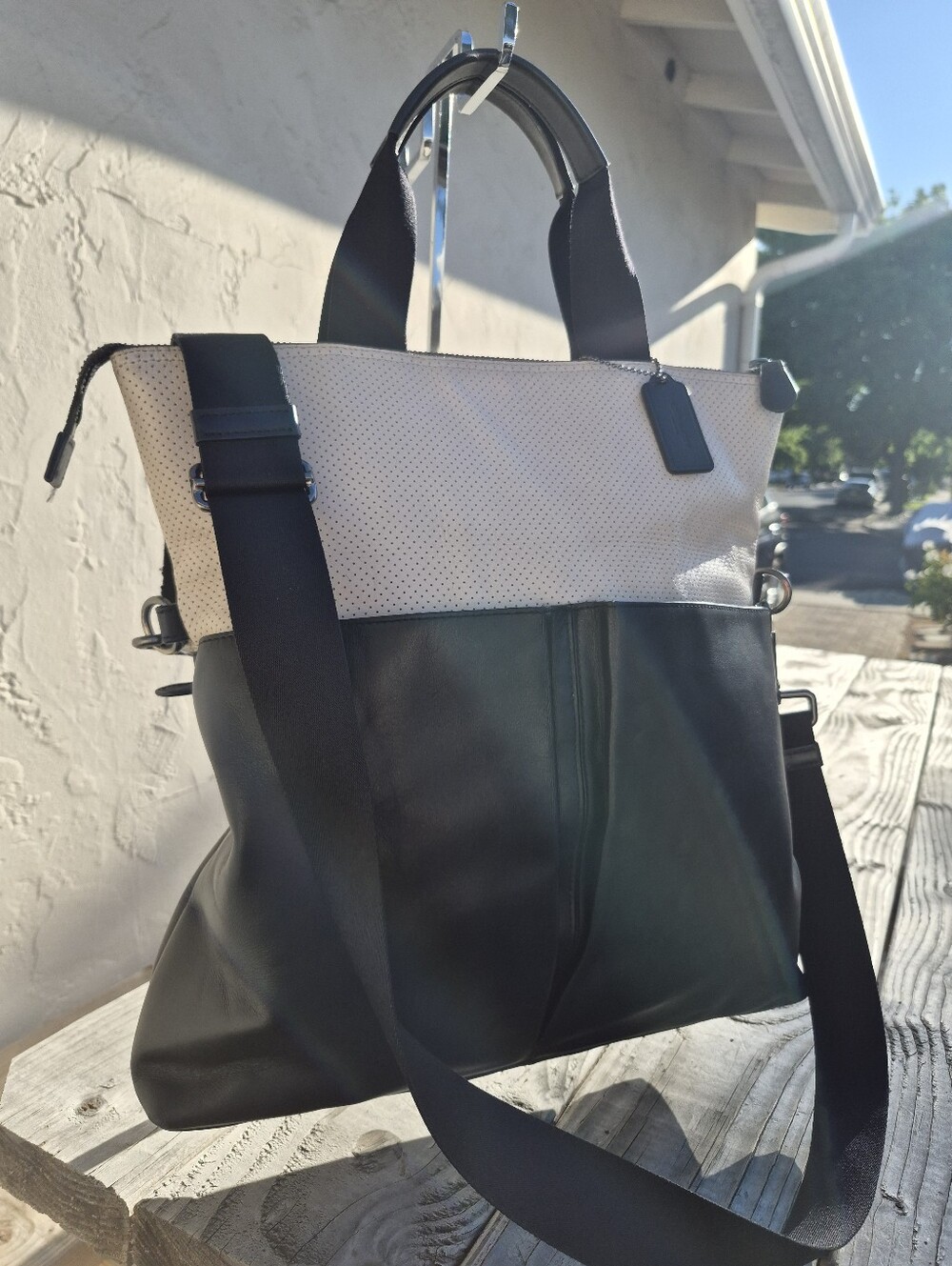 Coach Charles Perforated Leather Fold-Over Tote Bag - Picture 2 of 10